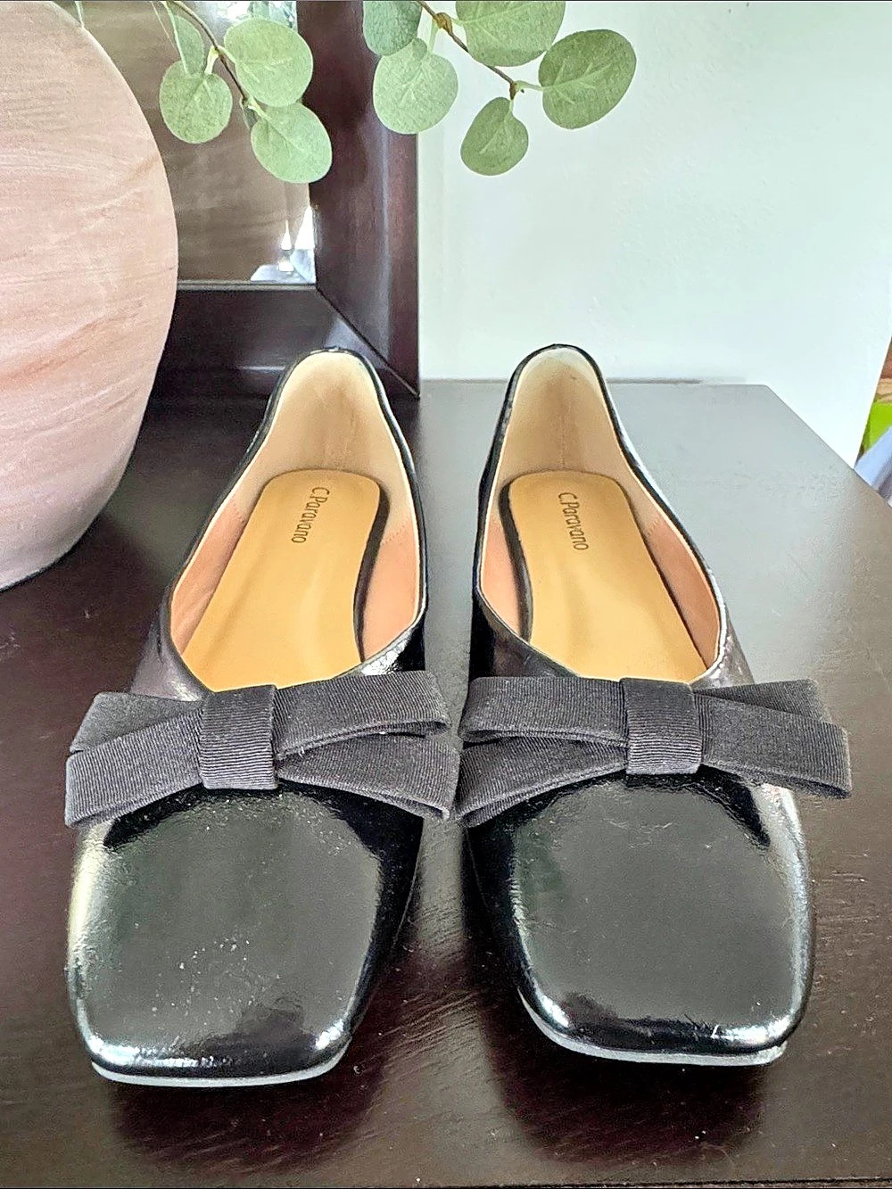 C.Paravano Patent Bow Ballerina Flats (Eva) ) Black EU 38